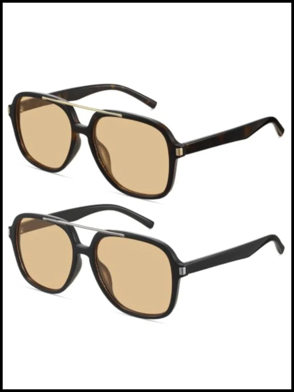 Retro Square Aviator Double Bridge Sunglasses UV400 Lightweight Shades